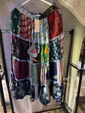 Bohemian Patchwork Tiered Maxi Skirt - Multicolor